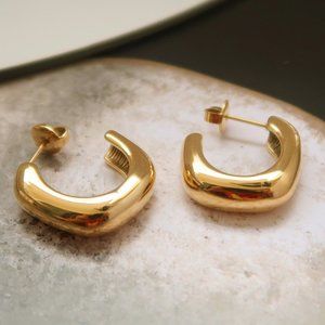 NEW 18K Gold Plated Open Square Hoop Earrings